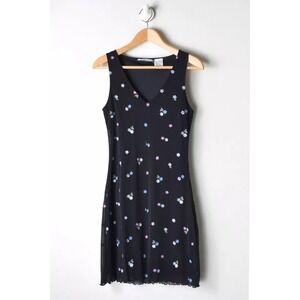Vintage Y2K Currants Ditsy Floral Mesh Dress Sz Large Whimsy Goth Fairycore Fril